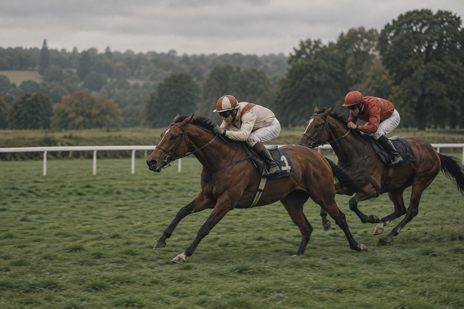 Horses in motion on race day